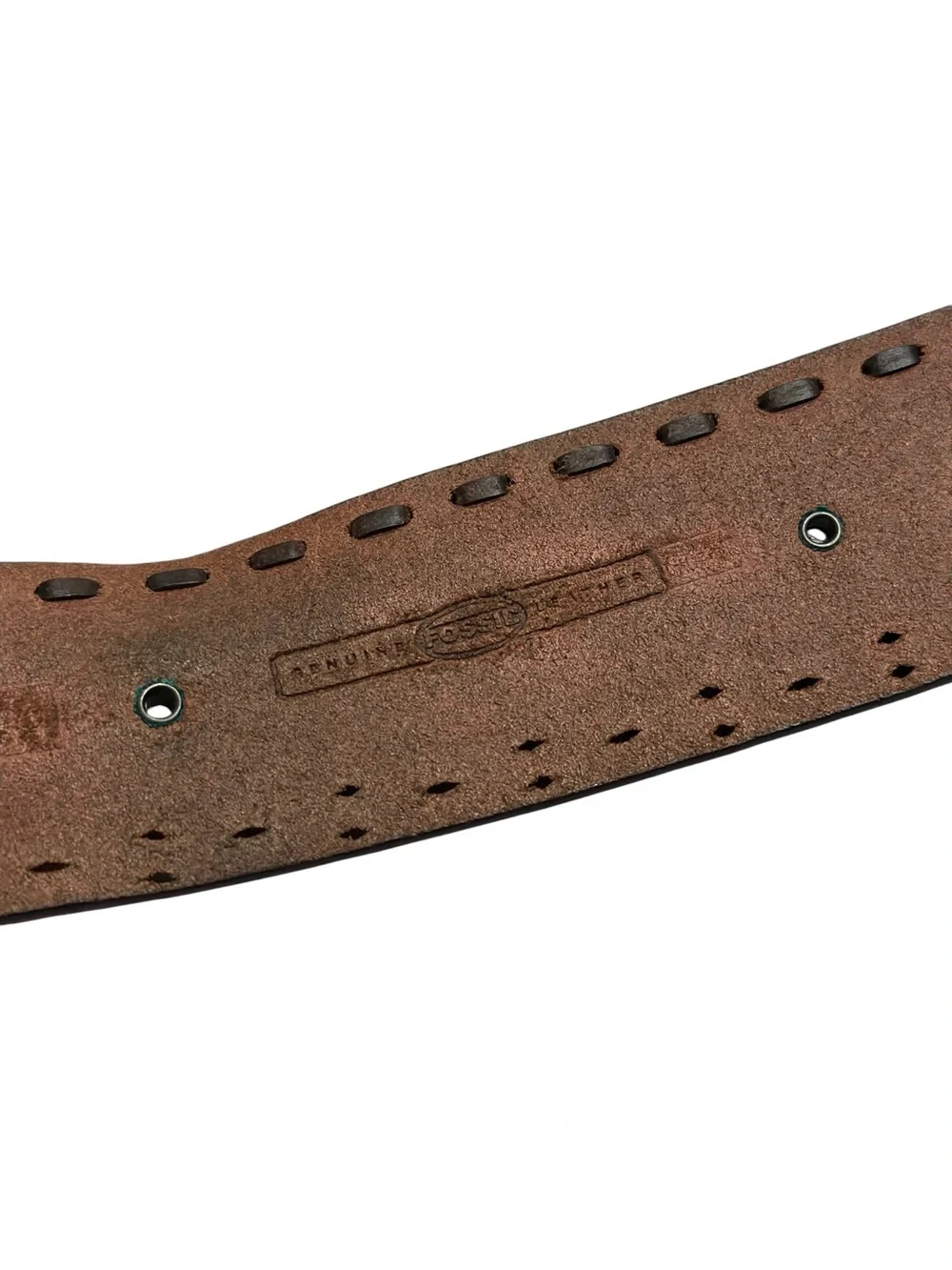Vintage Fossil Ornate Jeweled Embroidered Brown Leather Belt y2k Medium